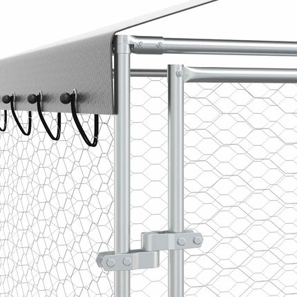 Hundgård med tak silver 3x4,5x2,5 m galvaniserat stål