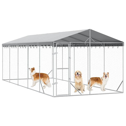 Hundgård med tak silver 3x7,5x2,5 m galvaniserat stål
