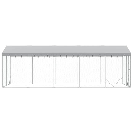 Hundgård med tak silver 3x7,5x2,5 m galvaniserat stål