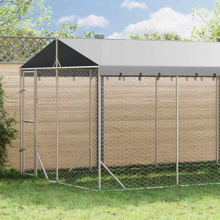 Hundgård med tak silver 3x7,5x2,5 m galvaniserat stål