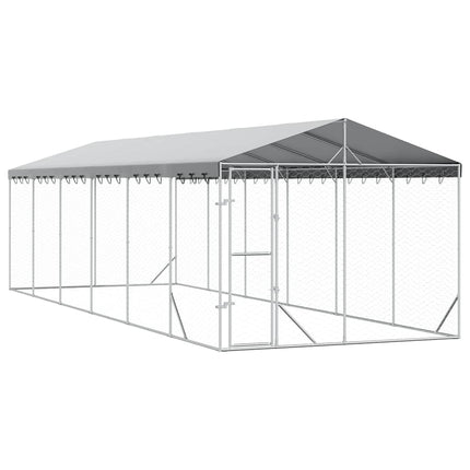 Hundgård med tak silver 3x9x2,5 m galvaniserat stål