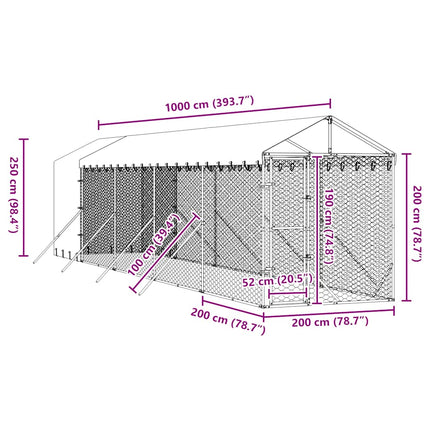 Hundgård med tak silver 2x10x2,5 m galvaniserat stål