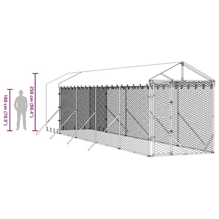 Hundgård med tak silver 2x10x2,5 m galvaniserat stål