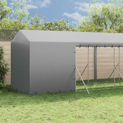Hundgård med tak silver 2x14x2,5 m galvaniserat stål