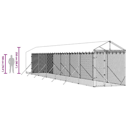 Hundgård med tak silver 2x14x2,5 m galvaniserat stål