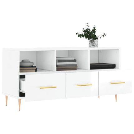 Tv-bänk vit högglans 102x36x50 cm konstruerat trä