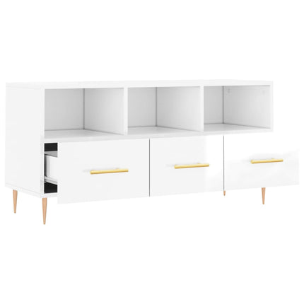 Tv-bänk vit högglans 102x36x50 cm konstruerat trä