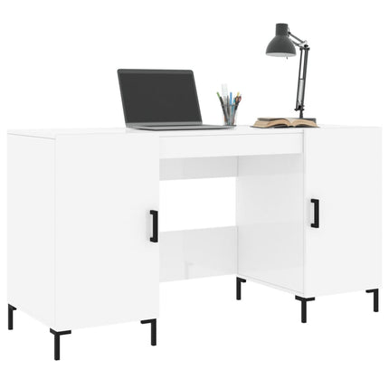 Skrivbord vit högglans 140x50x75 cm konstruerat trä