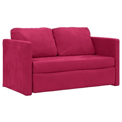 Golvbäddsoffa 2-i-1 vinröd 122x204x55 cm sammet