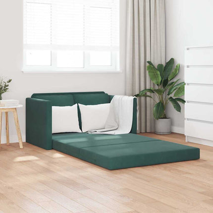 Golvbäddsoffa 2-i-1 mörkgrön 122x204x55 cm sammet