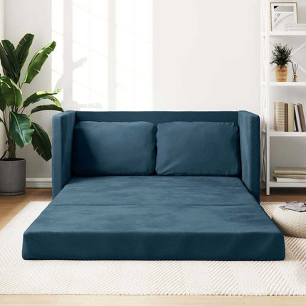 Golvbäddsoffa 2-i-1 blå 122x204x55 cm sammet