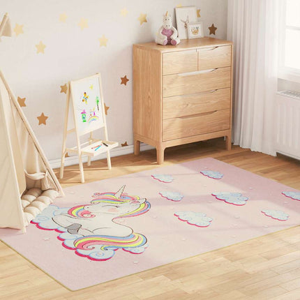 Barnmatta rosa 160x230 cm enhörning tvättbar