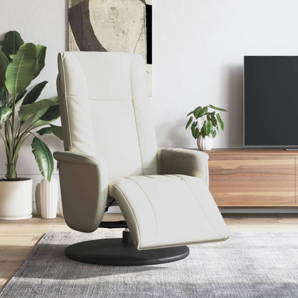 Reclinerfåtölj med fotstöd gräddvit konstläder