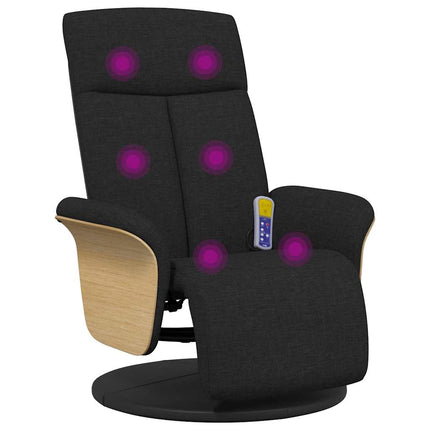 Massagefåtölj med fotstöd svart tyg