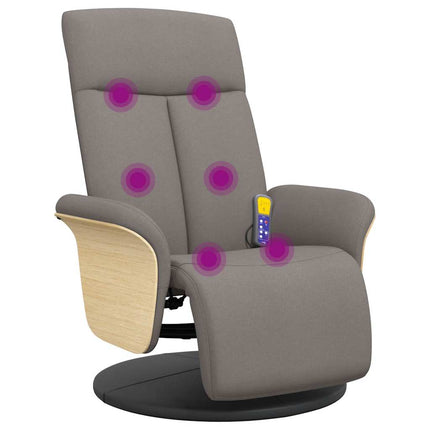 Massagefåtölj med fotstöd taupe tyg