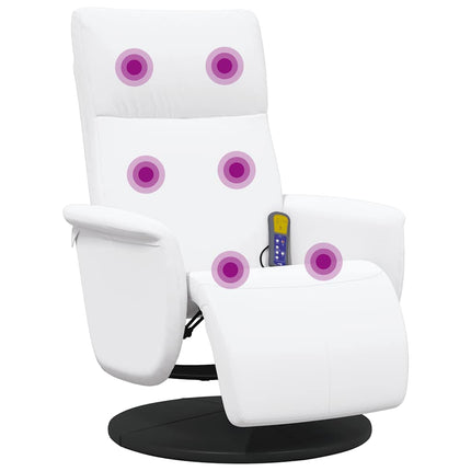 Massagefåtölj med fotstöd vit konstläder