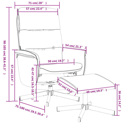 Reclinerfåtölj med fotpall ljusgrå tyg