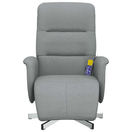 Massagefåtölj med fotstöd ljusgrå tyg