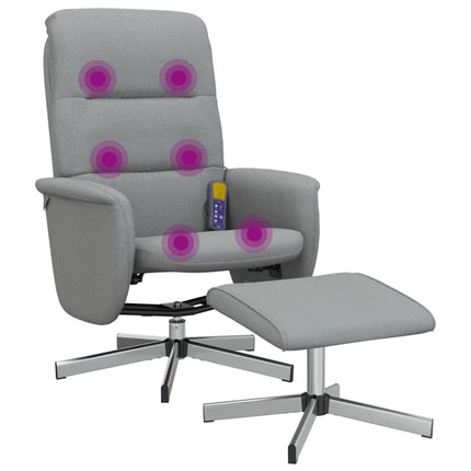 Massagefåtölj med fotpall ljusgrå tyg
