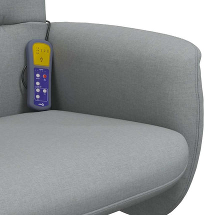 Massagefåtölj med fotpall ljusgrå tyg
