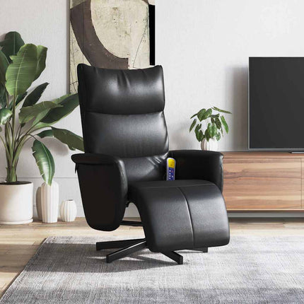 Massagefåtölj med fotstöd svart konstläder