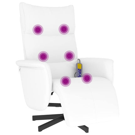 Massagefåtölj med fotstöd vit konstläder