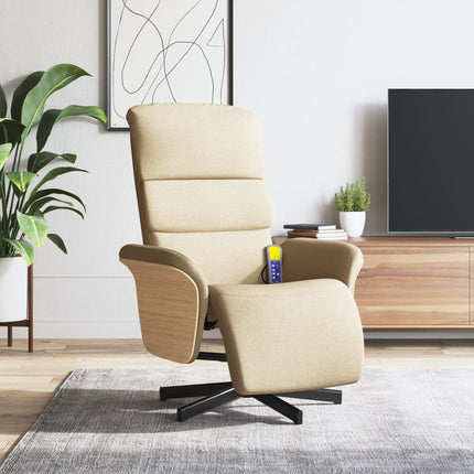 Reclinerfåtölj med fotpall gräddvit tyg