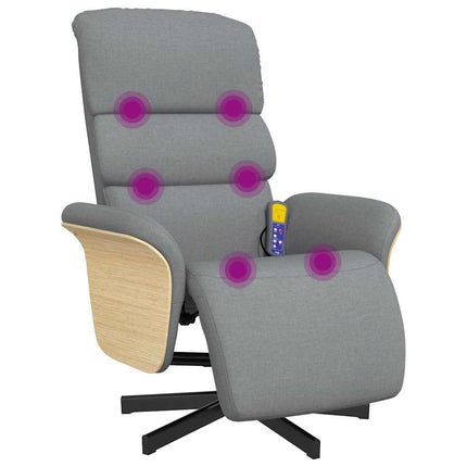 Massagefåtölj med fotstöd ljusgrå tyg