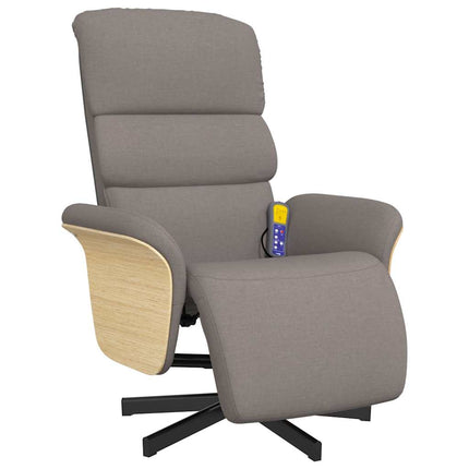 Massagefåtölj med fotstöd taupe tyg