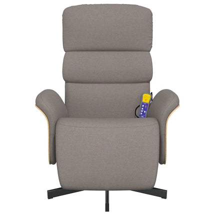 Massagefåtölj med fotstöd taupe tyg