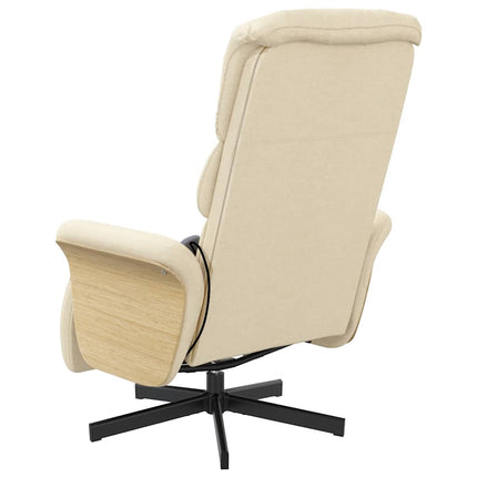 Massagefåtölj med fotstöd gräddvit tyg