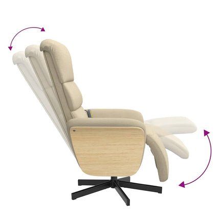 Massagefåtölj med fotstöd gräddvit tyg