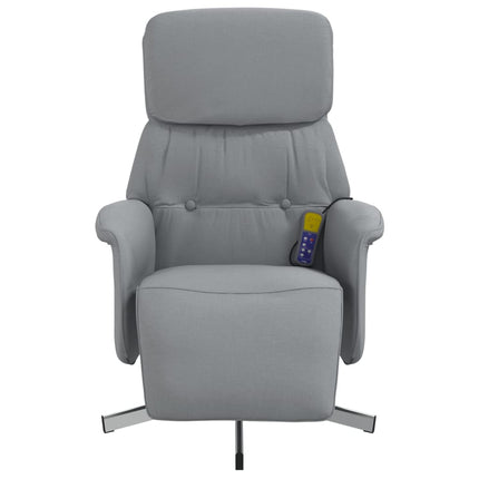 Massagefåtölj med fotstöd ljusgrå tyg