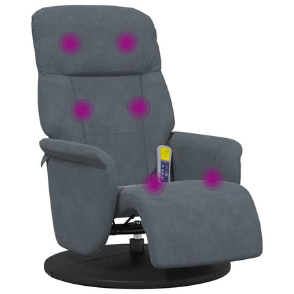 Massagefåtölj med fotstöd mörkgrå sammet
