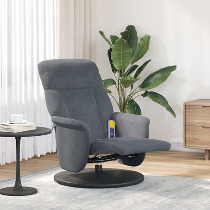 Massagefåtölj med fotstöd mörkgrå sammet
