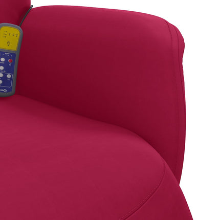 Massagefåtölj med fotstöd vinröd sammet
