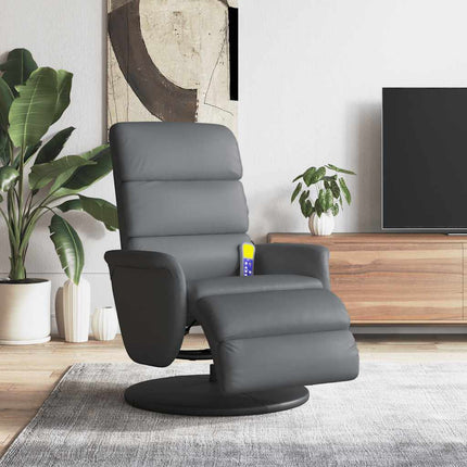 Massagefåtölj med fotstöd grå konstläder