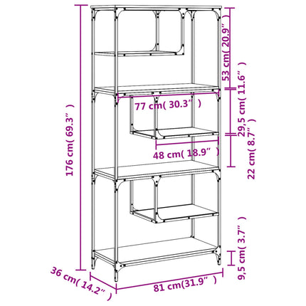 Bokhylla sonoma-ek 81x36x176 cm konstruerat trä