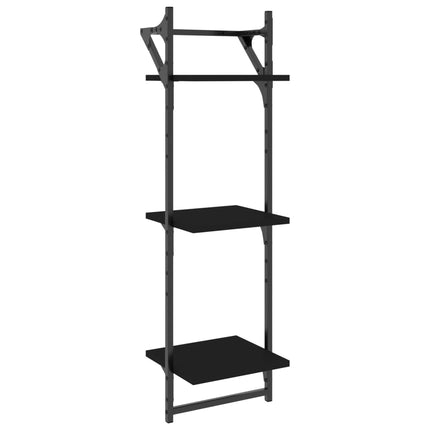 Vägghyllor 3-plan med stänger 2 st svart 30x25x100 cm