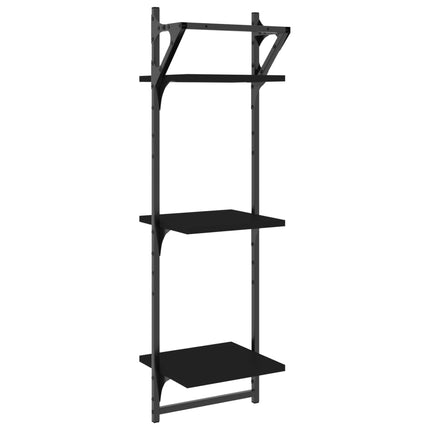 Vägghyllor 3-plan med stänger 2 st svart 30x25x100 cm