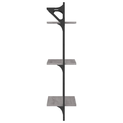 Vägghyllor 3-plan med stänger 2 st grå sonoma 30x25x100 cm