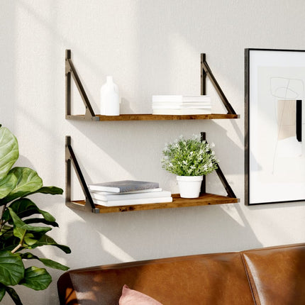 Vägghyllor 2 st rökfärgad ek 60x25x25,5 cm konstruerat trä