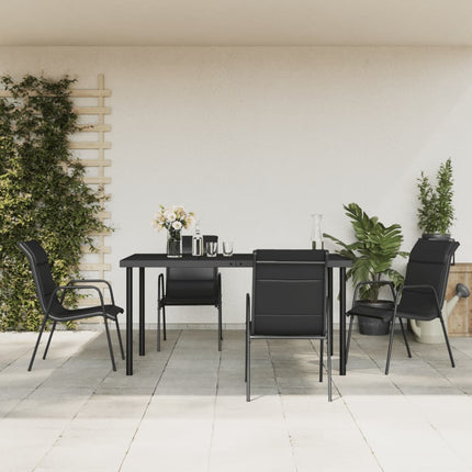 Matgrupp för trädgården 5 delar svart stål och textilen