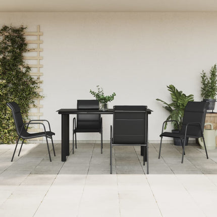 Matgrupp för trädgården 5 delar svart stål och textilen