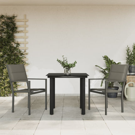 Matgrupp för trädgården 3 delar stål och textilen svart