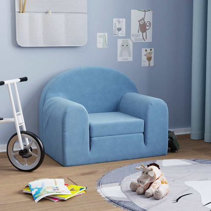 Bäddsoffa för barn blå mjuk plysch
