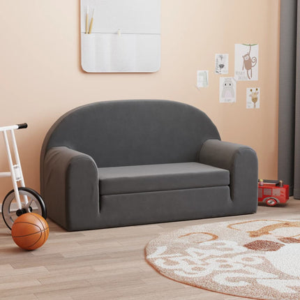 Bäddsoffa för barn 2-sits antracit mjuk plysch