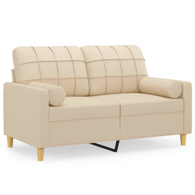 2-sits soffa med prydnadskuddar gräddvit 120 cm tyg