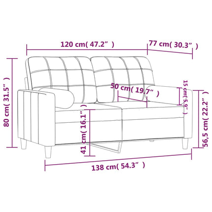 2-sits soffa med prydnadskuddar gräddvit 120 cm tyg