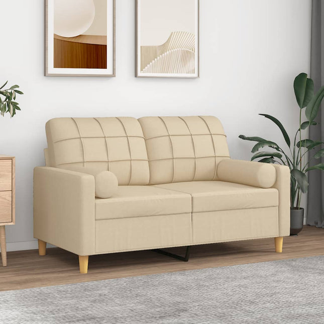 2-sits soffa med prydnadskuddar gräddvit 120 cm tyg